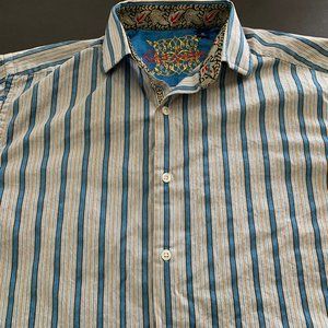 Robert Graham Button-Front Shirt Stripes Blue Gray